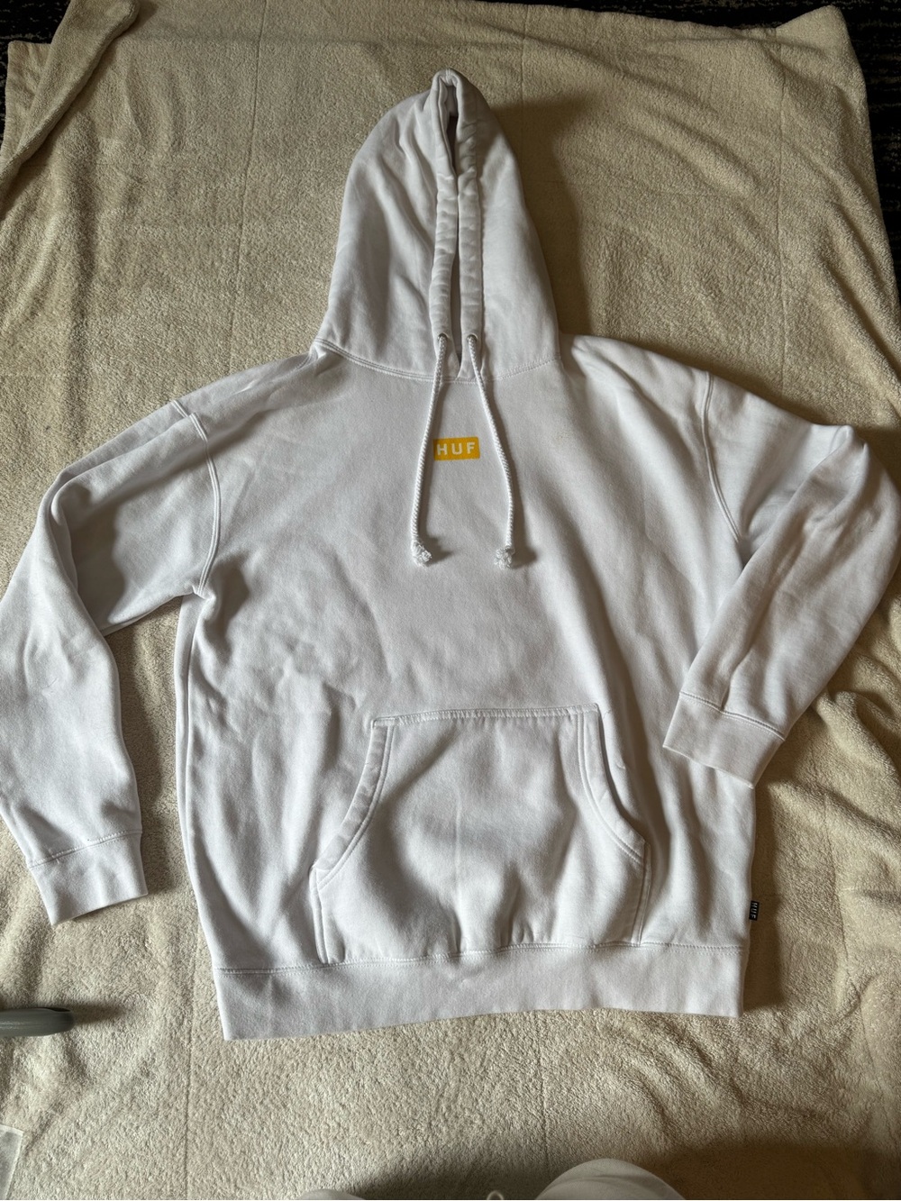 HUF White Hoodie with Yellow The Bride Logo - Men’s Pullover
